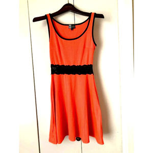 Florescent Orange & Black Lace Dress - Size Small